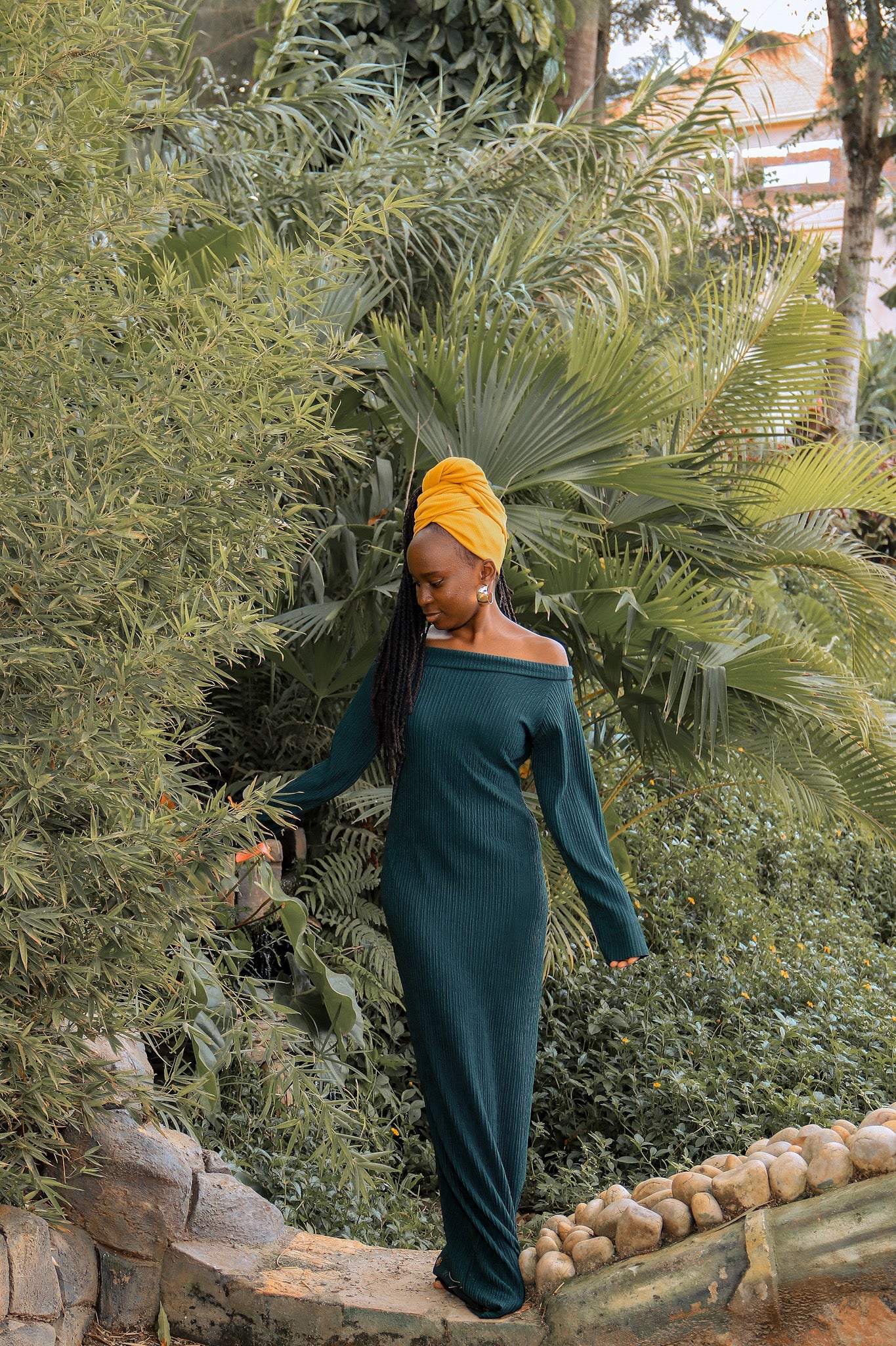 Haut cache-cœur jaune moutarde /headwrap